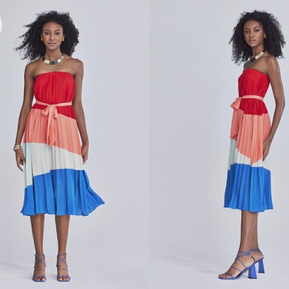 Gabrielle Union Nichelle Pleated Strapless Midi Dress S NWT